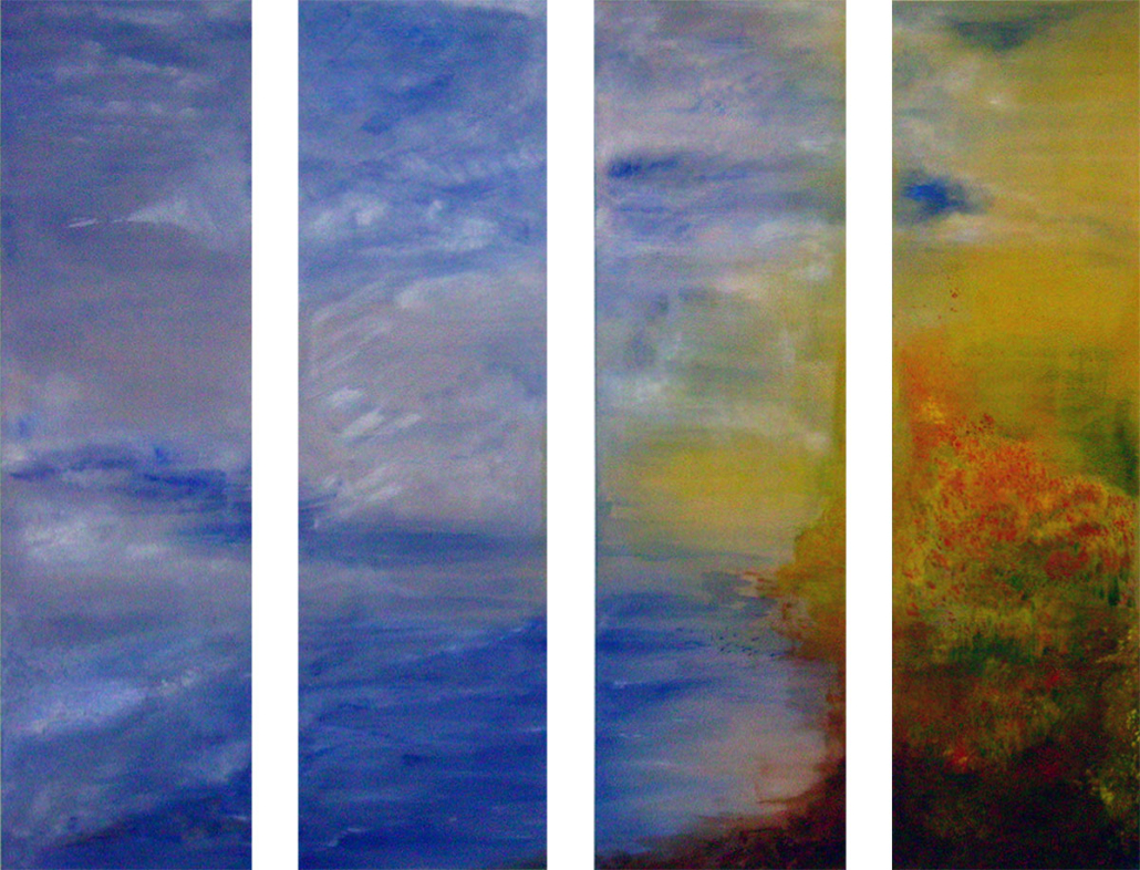 Feuer _ Erde _ Luft _ Wasser | 2010, Acryl auf Leinwand 4 Bilder, je 160 cm x 60 cm Insgesamt 240 cm x 160 cm